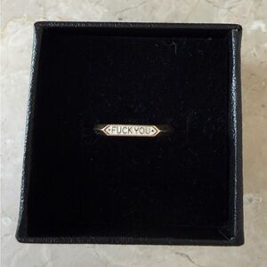 RARE Nora Kogan F*uck You Signet Ring White Enamel 10k Yellow Gold size 5.5